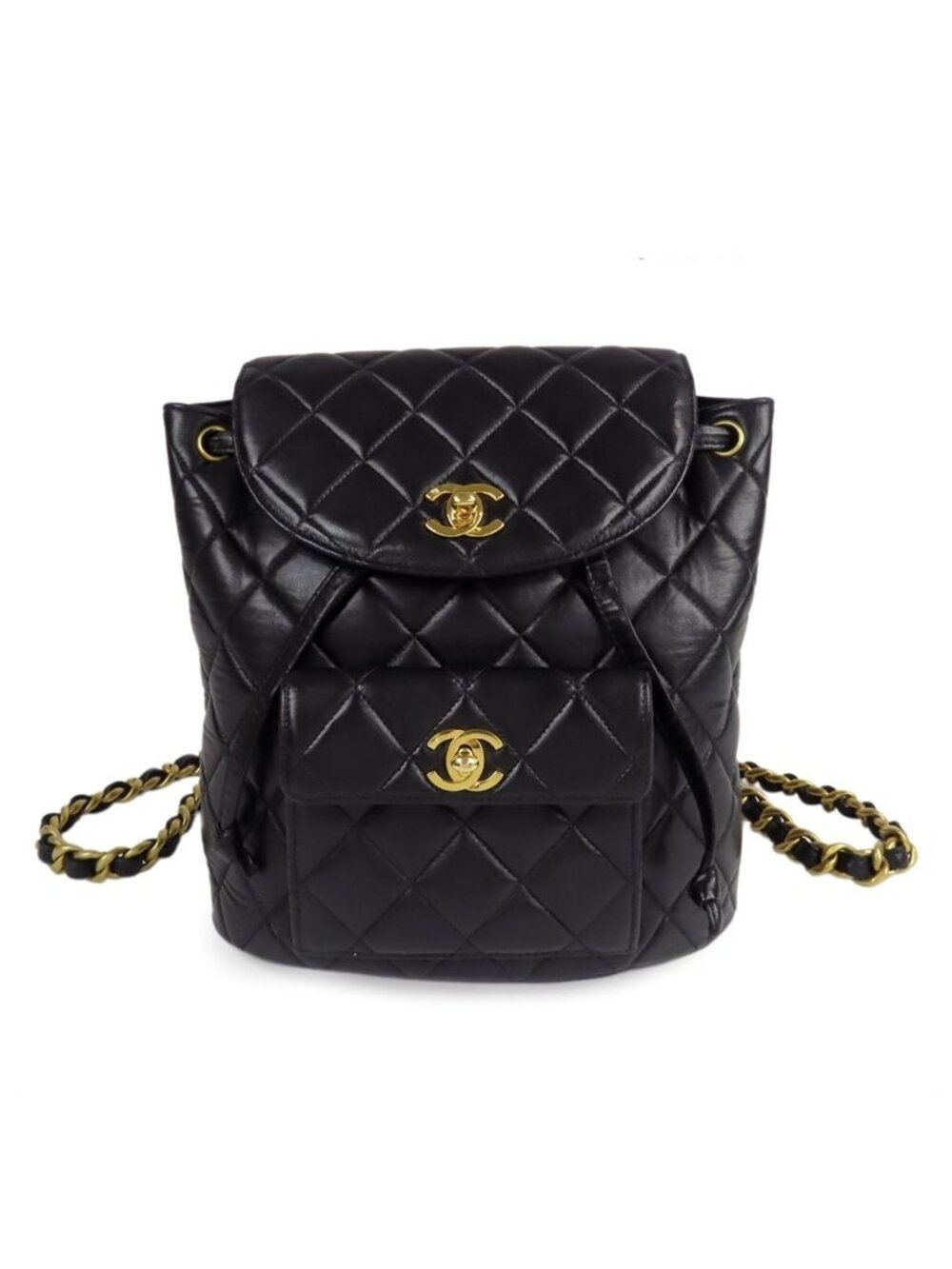 Chanel Backpack Black Gold Lambskin Quilted Dumas Chain Vintage